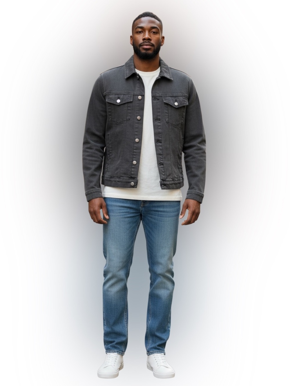Jason Wu Denim Trucker Jacket Men’s Medium NWT Faded Black Dark Gray Designer